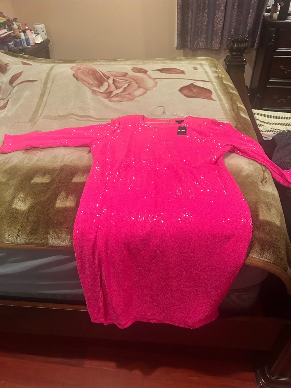 torrid Bright Pink Sequin Long-Sleeve Dress